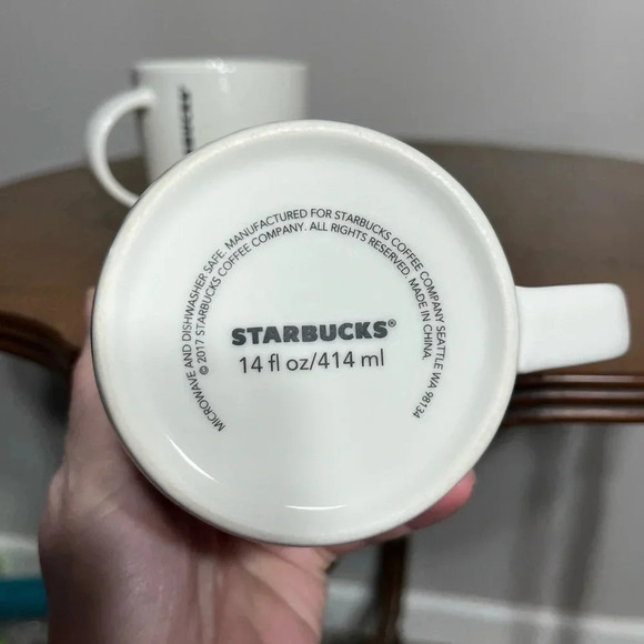 Two Starbucks Mugs 2017 Offset Logo Green White EUC - Picture 3 of 5